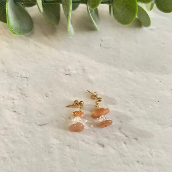 Peach Moonstone Gemstone Earrings | Metal: Gold Filled