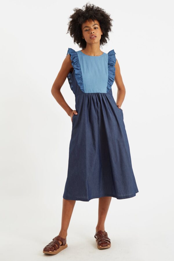 Rina Double Denim Sleeveless Midi Dress