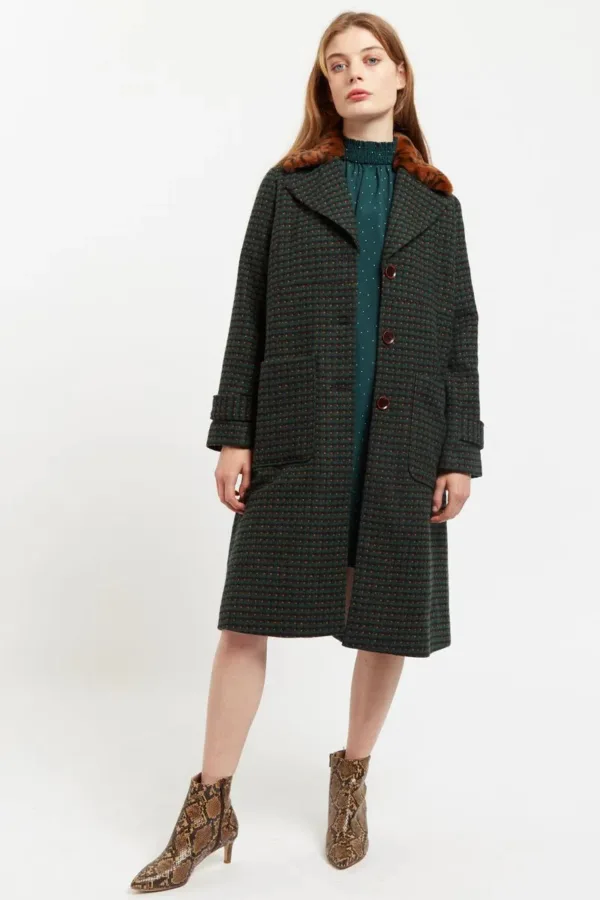 Louche Roksana Cottage Check Faux Fur Collared Coat