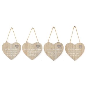 Set of 4 Wood Hanging White Etched Life Recipe Heart Plaque by Mafett