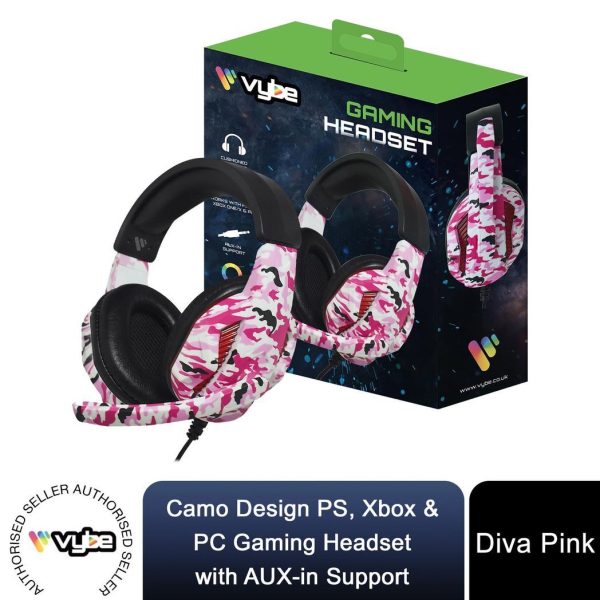 Mafett Headset Camo Design for PS, Xbox & PC Gaming with AUX-in Support, Diva Pink