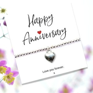 Mafett Silver Heart Beaded Bracelet & Anniversary Message Card