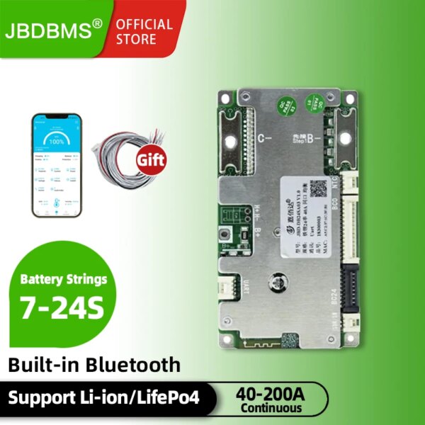 jbd bms 7s Li-ion 24v bms 40a 8s bms lifepo4 24v 13s 48v bms 60a 14s bms 52v 50a 16s 17s 18s 19s 20s 21s 23s 24s 80a 200a BT