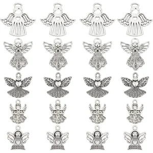 50Pcs 5 Style Guardian Angel Charms Angel Wing Charms Bless Lucky Charm Fairy Wing Tibet Style Alloy making kit