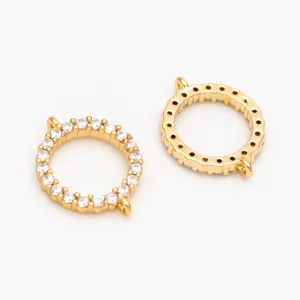 4pcs CZ Pave Circle Connectors, Real Gold Plated Brass, Round Ring Charm Pendants For Jewely Making Diy Accessories (GB-376)