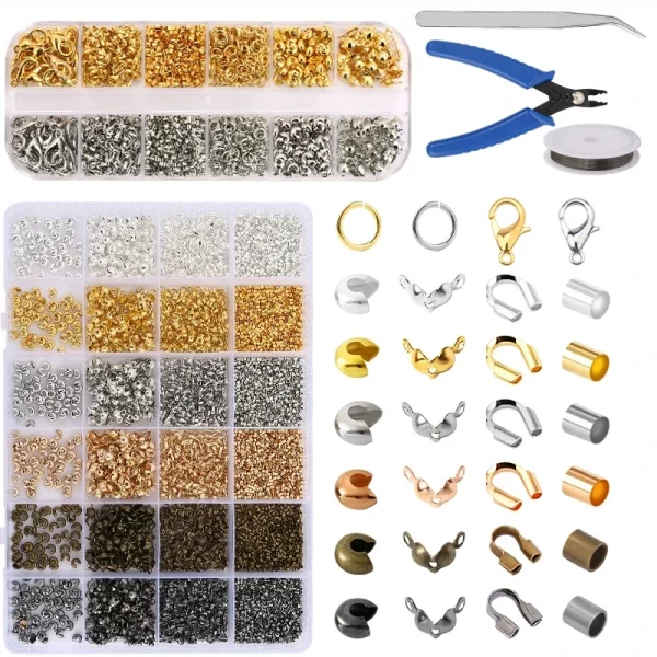 Crimp Beads Kit for Jewelry Making Supplies Crimp Beads Covers Kit with Bead Crimping Pliers Tool for Bracelet Necklace Making