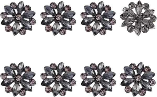 8Pcs Rhinestone Flower Button Alloy Snowflake Coat Button Crystal Applique Embellishments in Clothes for Crafts making kit
