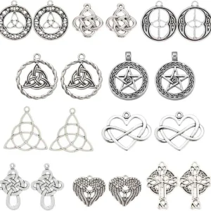 20Pcs 10 Style Celtic Knot Charm Celtic Charms Traditional Irish Charms Bulk Trinity Knot Charm Heart Cross Love making kit