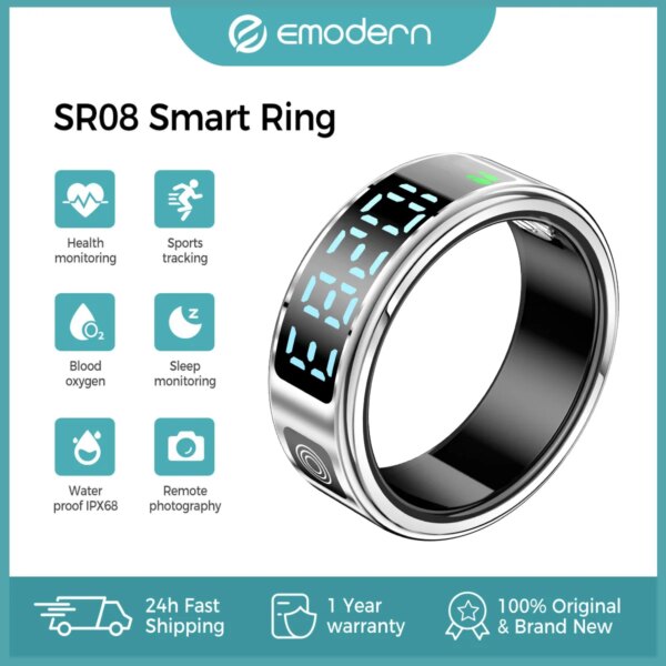 SR08 Smart Ring For Men Women LED Display Bluetooth 5.1 5ATM Waterproof Heart Rate Blood Oxygen Monitoring Multi Sports Modes