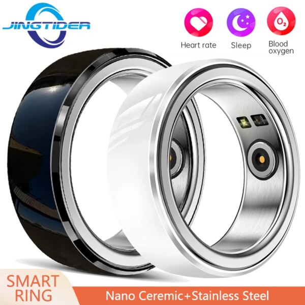 Fashion Nano Ceramic Stainless Steel Smart Ring Fitness Health Tracker IP68 Waterproof Sport Finger Ring Charing Base AS Gift