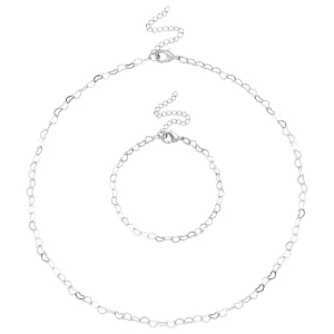 3 Colors Heart Link Chain Bracelet & Necklace Jewelry Making Kit with Lobster Claw Clasps Birthday Anniversary Gift 38.5~39cm