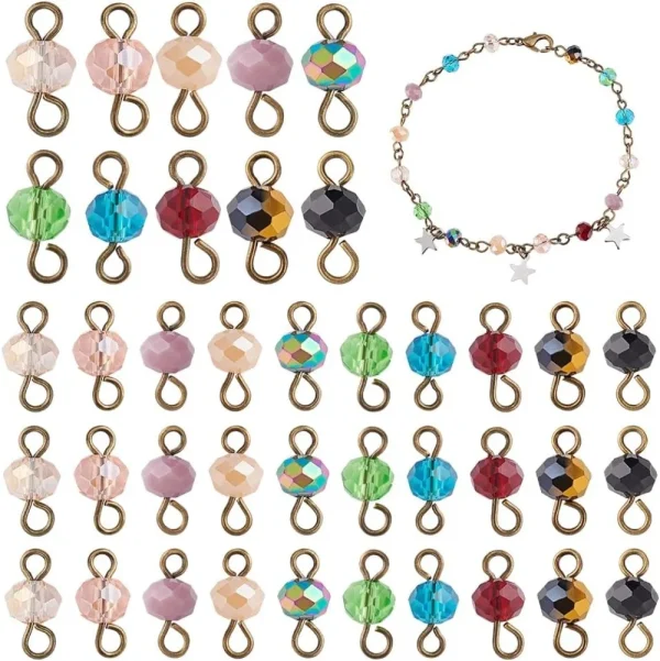 200Pcs Faceted Glass Links Connectors Pendants 10 Colors Rondelle Glass Connector Charms Gemstone Charms making kit