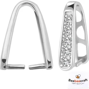 2Pcs Ice Pick Pinch Bails Rhodium Plated 925 Sterling Silver Snap on Bails Jewelry Clasp Connector with Cubic Zirconia Dangle