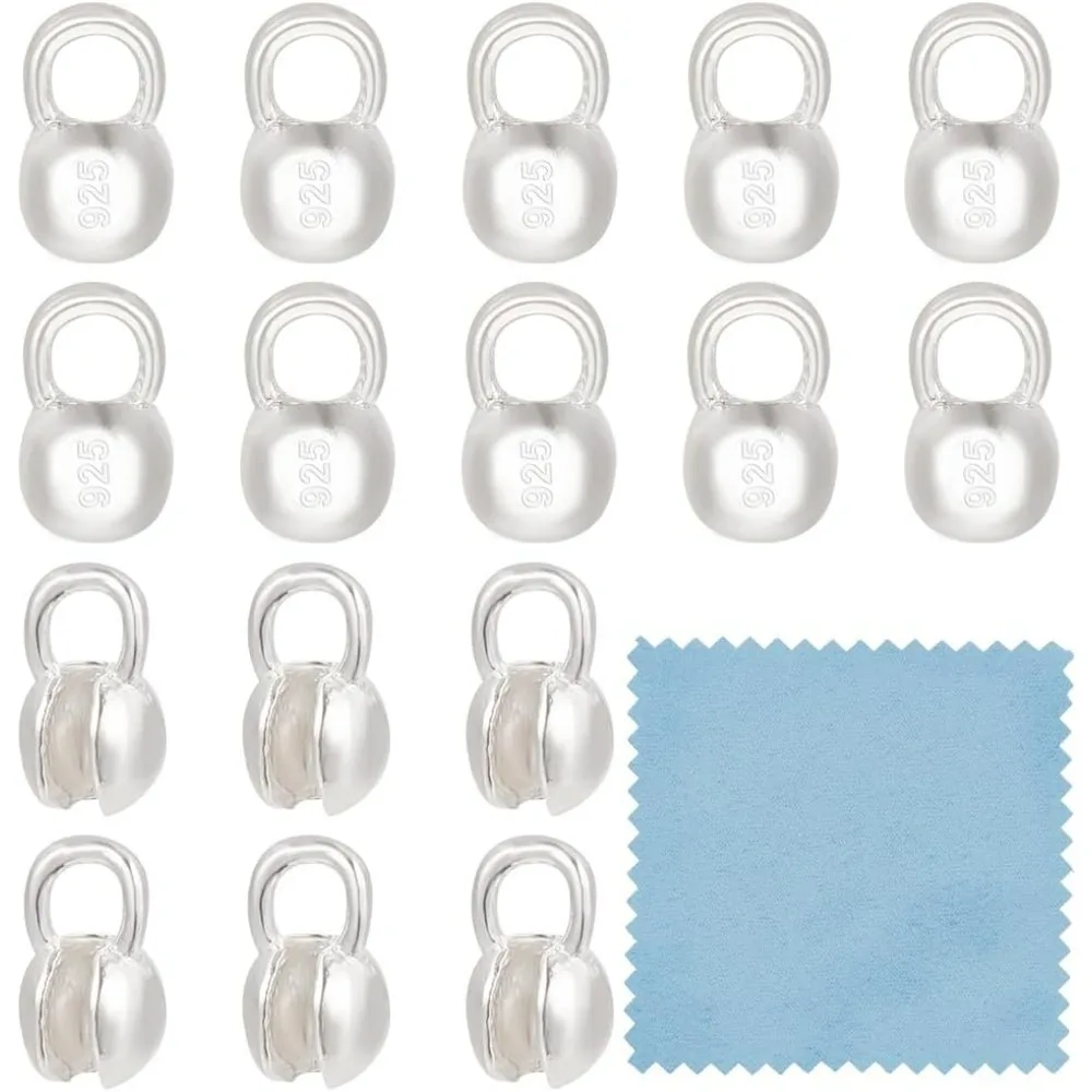20Pcs 925 Sterling Silver Crimp Cover Beads 7.5x4.5mm Round Bead Tips Calotte Ends Clamshell Knot Cover for Jewelry making kit