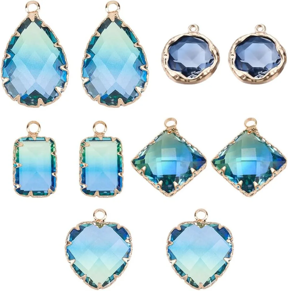 5 Styles Glass Crystal Charms Teardrop Pendants Bulk Faceted Horse Eye Rectangle Heart Stone Transparent for Jewelry making kit