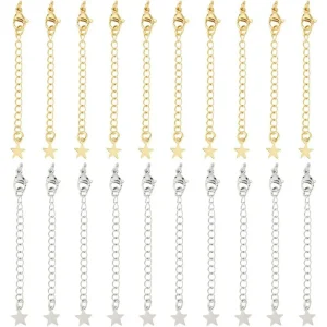 20Pcs Necklace Extenders 18K Gold & Platinum Plated 2 Colors 70mm Extender Chain End Chains with Lobster Claw Clasps making kit