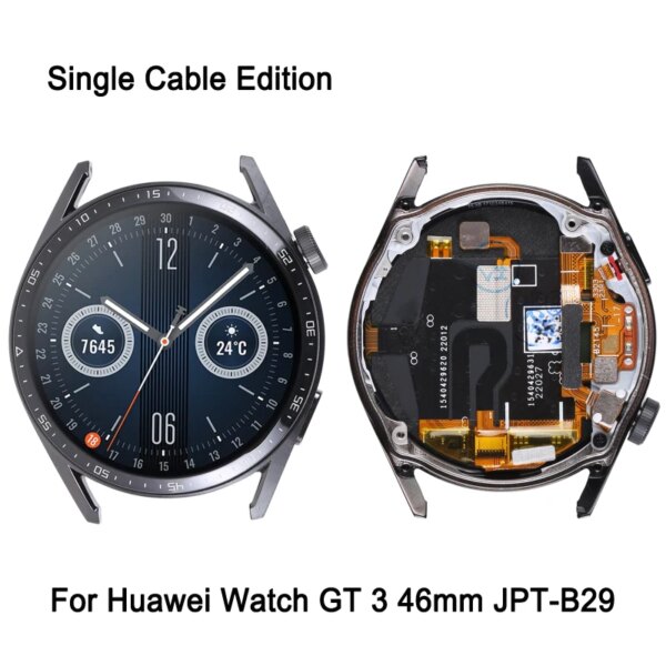 Single Cable AMOLED Screen with Frame For Huawei Watch GT 3 46mm JPT-B29 LCD Display Touch Screen Full Assembly Replacement Part