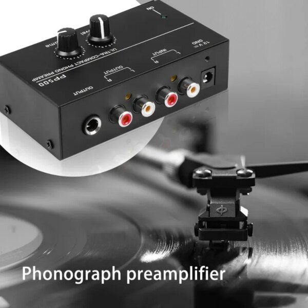 Phono Preamp Professional Low Noise Record Player Preamplifier with DC 12V Input RCA Output 1/4'' TRS Out