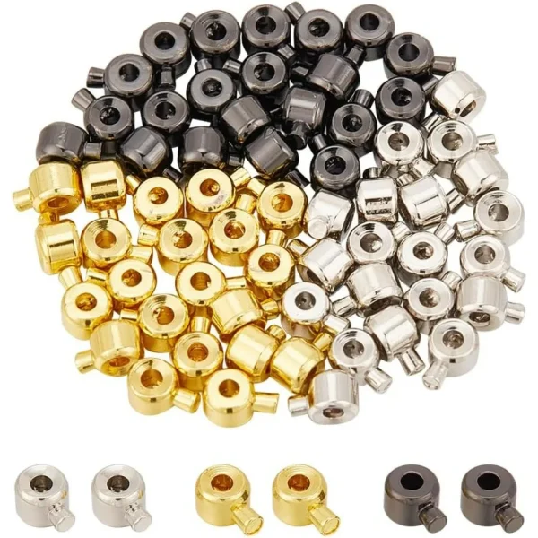 60 Pcs Brass Crimp Beads 3 Colors 4x3mm Beads Long-Lasting Plated Crimp Tubes Column Beads Covers Metal Cord End Caps making kit