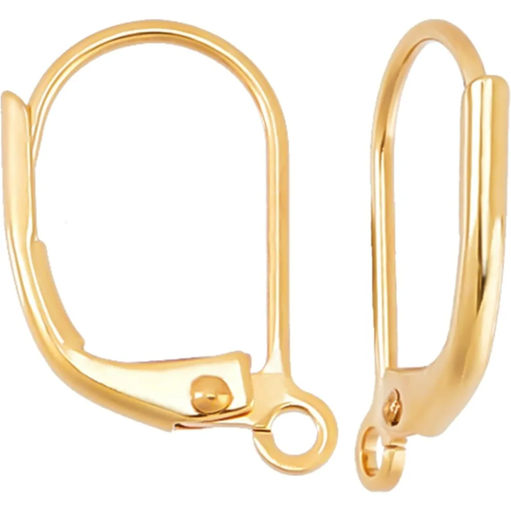 1 Box 50pcs Leverback Earring Findings 18K Gold Plated Ear Wire Lever Back Clip Earring Connector with Closed Ring making kit