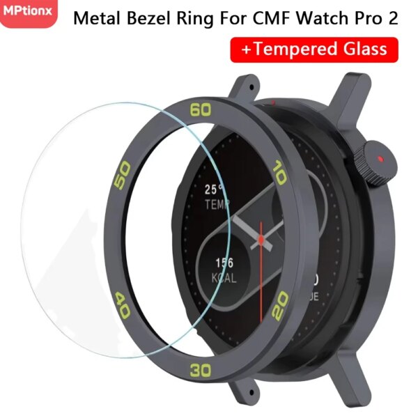 Metal Bezel Ring For CMF Watch Pro 2 Replacement Watch Case Cover For CMF by Nothing Watch Pro2+Tempered Glass Protective Film