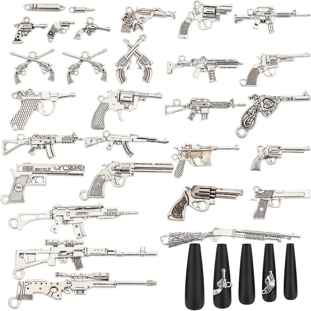 Gun Charms 30pcs 30 Styles Gun Pistol Revolver Charms Pendants Craft Supplies Silver Jewelry Findings Making making kit