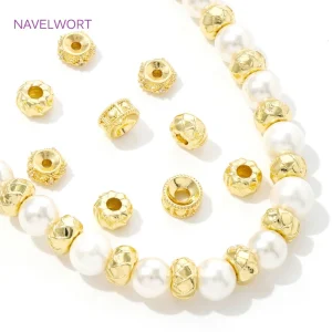 18K Gold Plated Brass Round Spacer Beads Loose Beads,Separator For Beads,For DIY Bracelet Jewelry Making Accessories Findings
