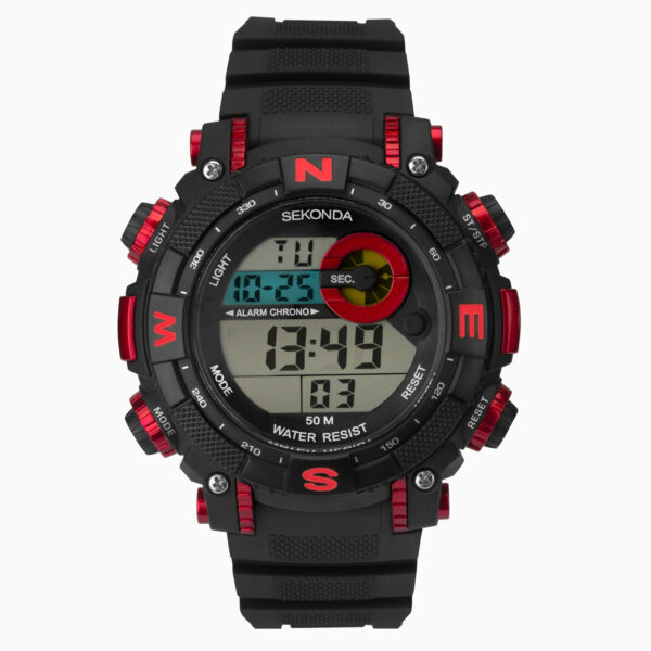 Sekonda Sekonda Digital Men's Watch | Black & Red Case & Plastic Strap with Black Dial | 1525