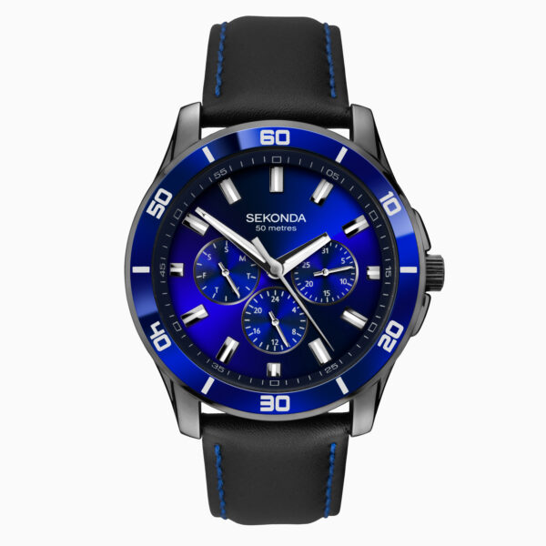 Sekonda Sekonda Sports Men's Watch | Gun Metal Case & Leather Strap with Blue Dial | 1634