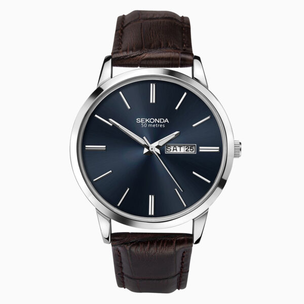 Sekonda Sekonda Classic Men's Watch | Silver Case & Leather Upper Strap with Blue Dial | 1662