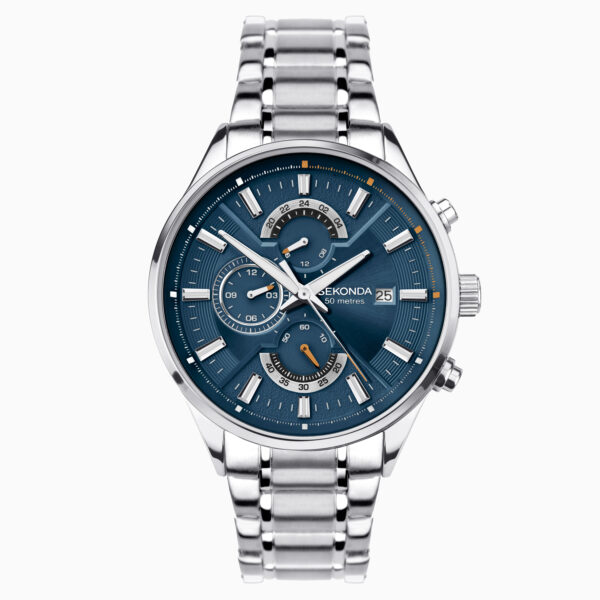 Sekonda Sekonda Sports Dual Time Men's Watch | Silver Case & Stainless Steel Bracelet with Blue Dial | 1839