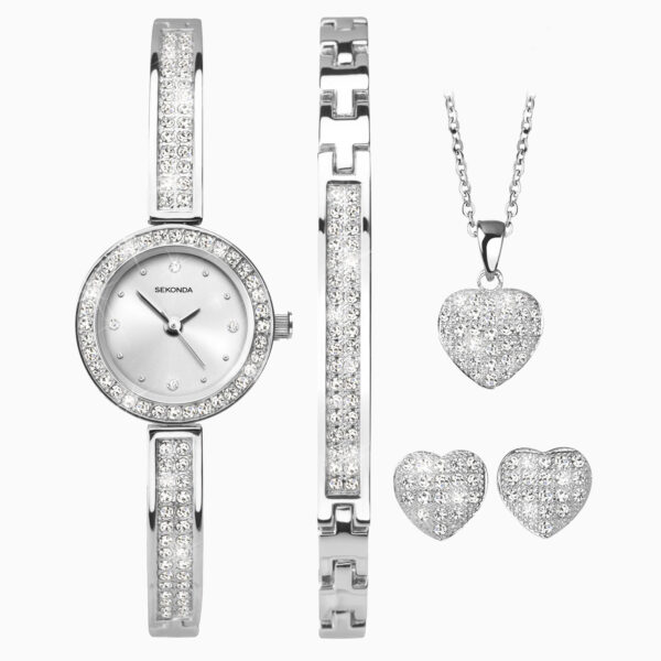 Sekonda Sekonda Ladies Watch 4-Piece Silver Heart Gift Set | Silver Case & Alloy Bracelet with Silver Dial | 2528G