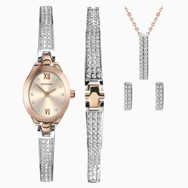 Sekonda Sekonda Ladies Watch Crystal Rose Gift Set | Rose Gold Case & Alloy Bracelet with Rose Gold Dial | 2924G