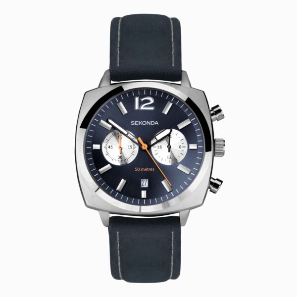 Sekonda Sekonda Airborne Men's Chronograph Watch | Silver Case & Blue Leather Strap with Blue Dial | 30027