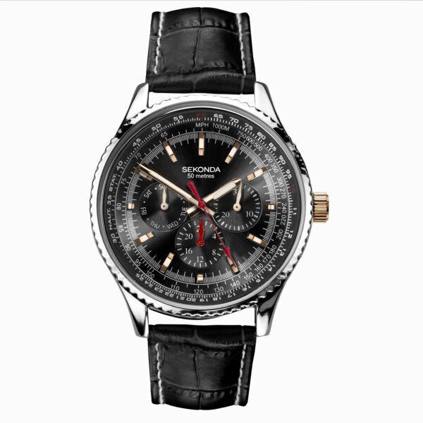 Sekonda Sekonda Maverick Men's Watch | Silver Case & Black Leather Strap with Black Dial | 30036