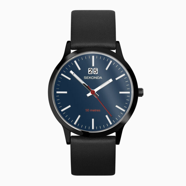 Sekonda Sekonda Nordic Men's Watch | Black Case & Leather Strap with Blue Dial | 30047