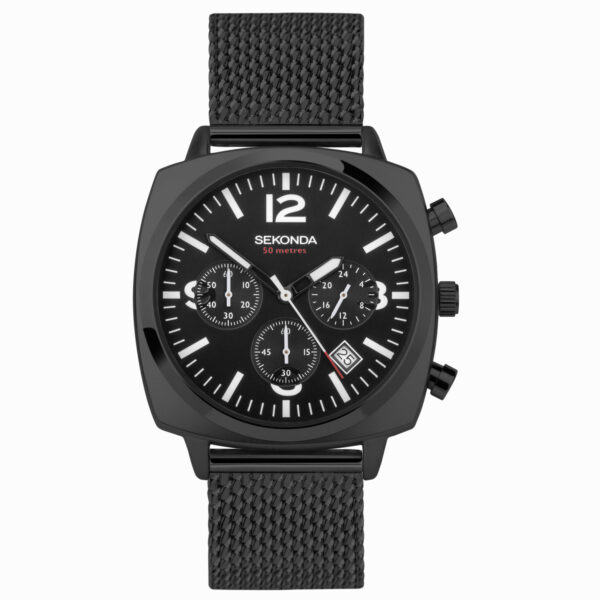 Sekonda Sekonda Airborne Men's Chronograph Watch | Black Alloy Case & Stainless Steel Mesh Bracelet with Black Dial | 30102