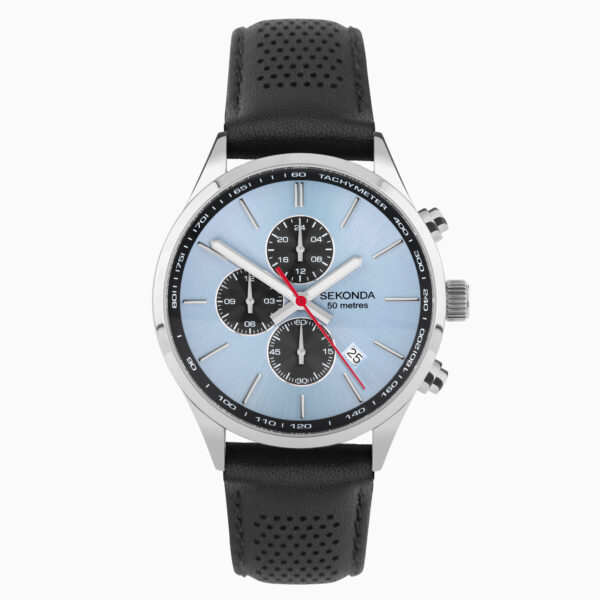 Sekonda Sekonda Endurance Dual Time Men's Watch | Silver Alloy Case & Black Leather Strap with Blue Dial | 30106