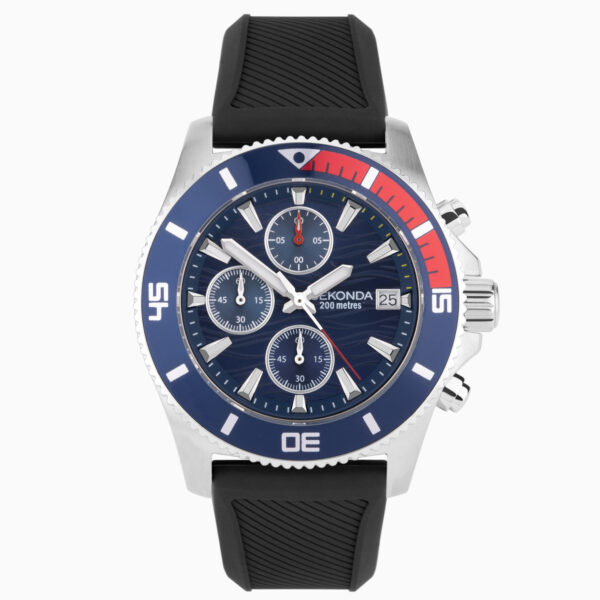 Sekonda Sekonda Pacific Wave Chronograph Men's Watch | Silver Stainless Steel Case & Black Silicone Strap with Blue Dial | 30114