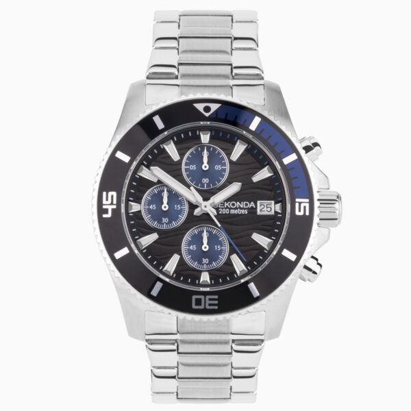 Sekonda Sekonda Pacific Wave Chronograph Men's Watch | Silver Stainless Steel Case & Bracelet with Black Dial | 30116