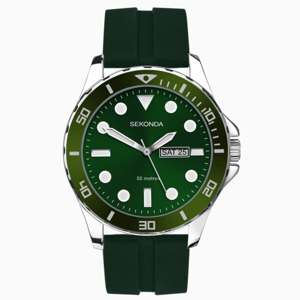 Sekonda Sekonda Balearic Men's Watch | Silver Alloy Case & Green Rubber Strap with Green Dial | 30119