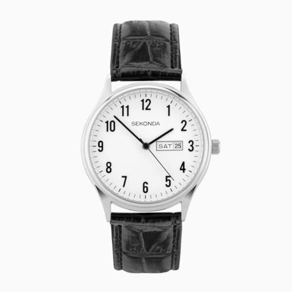 Sekonda Sekonda Easy Reader Ladies Watch | Silver Alloy Case & Black Leather Strap with White Dial | 30121