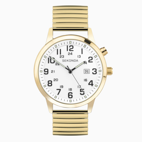 Sekonda Sekonda Easy Reader Men's Watch | Gold Alloy Case & Stainless Steel Expander Bracelet with White Dial | 30128