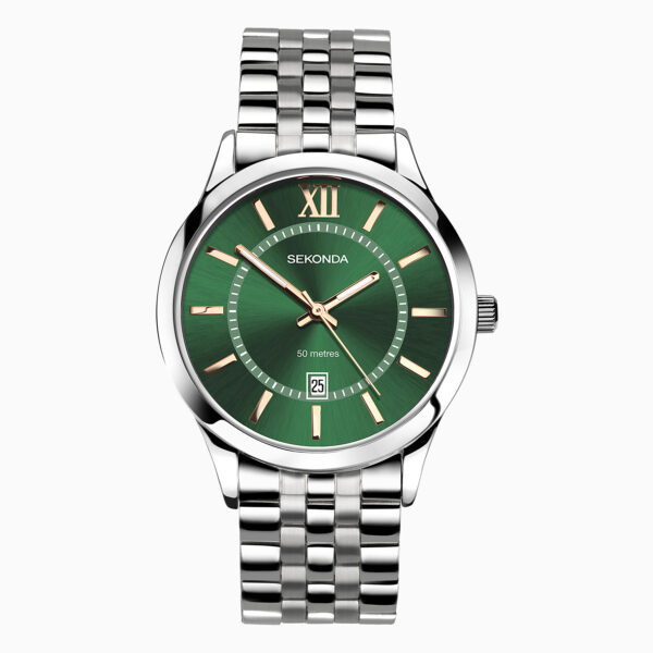 Sekonda Sekonda Classic Men's Watch | Silver Alloy Case & Stainless Steel Bracelet with Green Dial | 30140