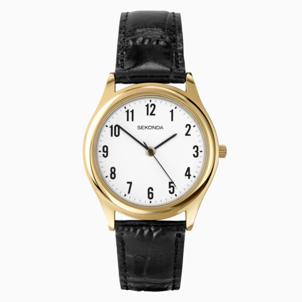 Sekonda Sekonda Easy Reader Men's Watch | Gold Case & Leather Upper Strap with White Dial | 3623