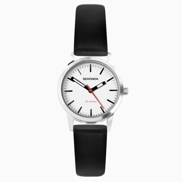 Sekonda Sekonda Nordic Ladies Watch | Silver Case & Black Leather Strap with White Dial | 40480