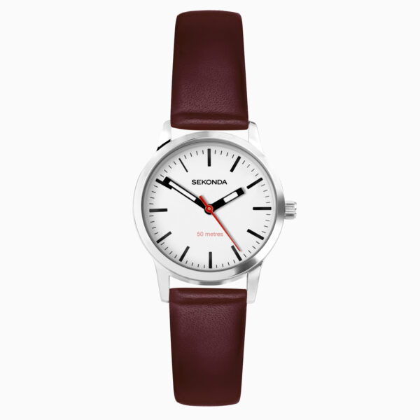 Sekonda Sekonda Nordic Ladies Watch | Silver Case & Red Leather Strap with White Dial | 40483