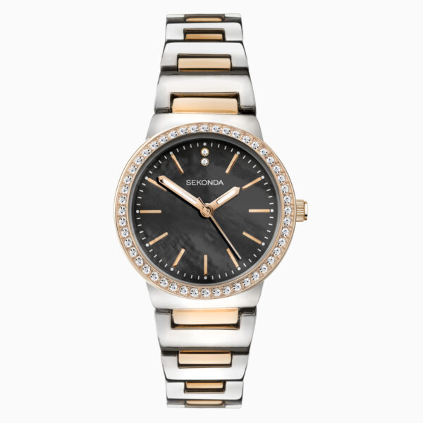 Sekonda Sekonda Amelia Ladies Watch | Two Tone Case & Alloy Bracelet with Black Dial | 40493