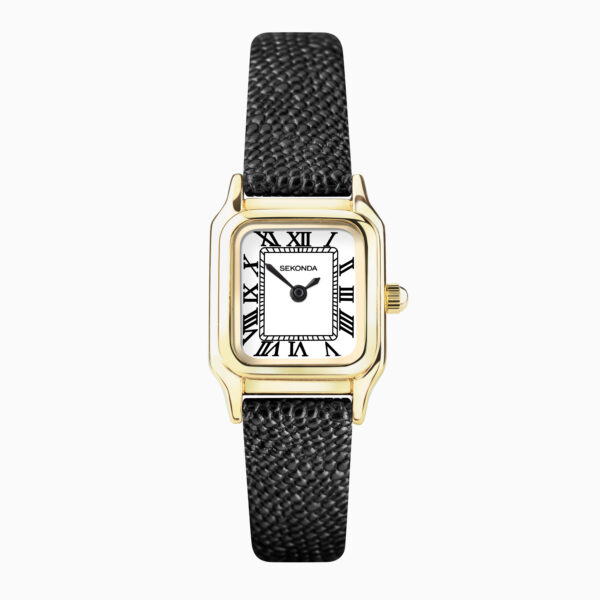 Sekonda Sekonda Monica Ladies Watch | Gold Alloy Case & Black Leather Strap with White Dial | 40557