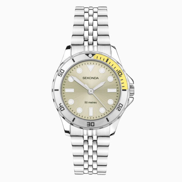 Sekonda Sekonda Balearic Ladies Watch | Silver Alloy Case & Stainless Steel Bracelet with Yellow Dial | 40566